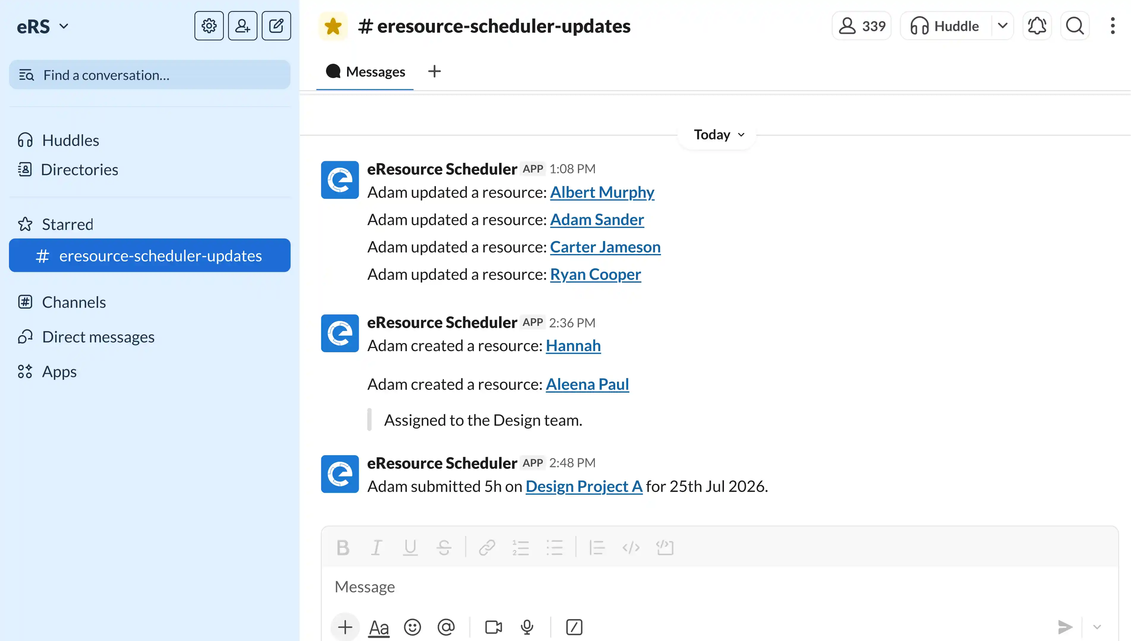 eResource Scheduler updates in Slack channel